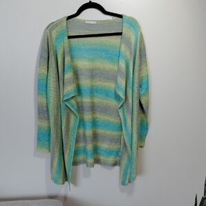 Lightweight Open-Front Striped Cardigan in Teal, Aqua & Light Gray